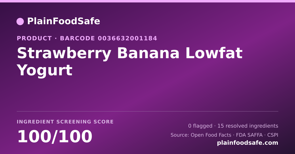 Share card for Strawberry Banana Lowfat Yogurt Food Ingredient Profile