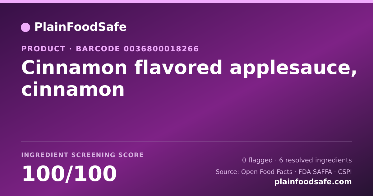 Share card for Cinnamon flavored applesauce, cinnamon Food Ingredient Profile