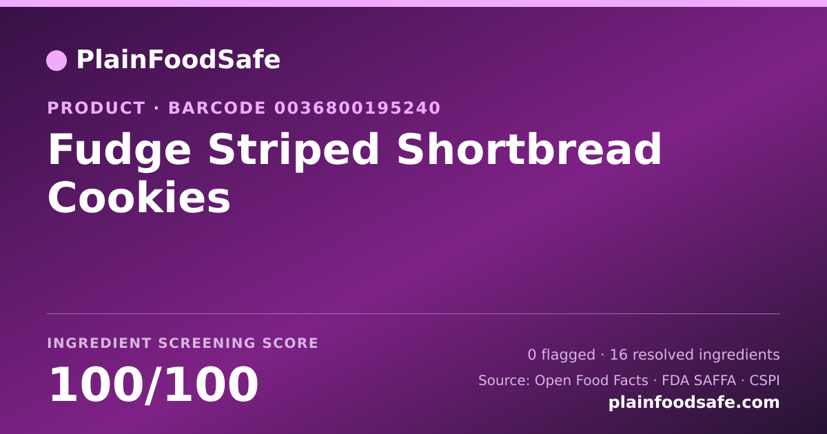 Share card for Fudge Striped Shortbread Cookies Food Ingredient Profile