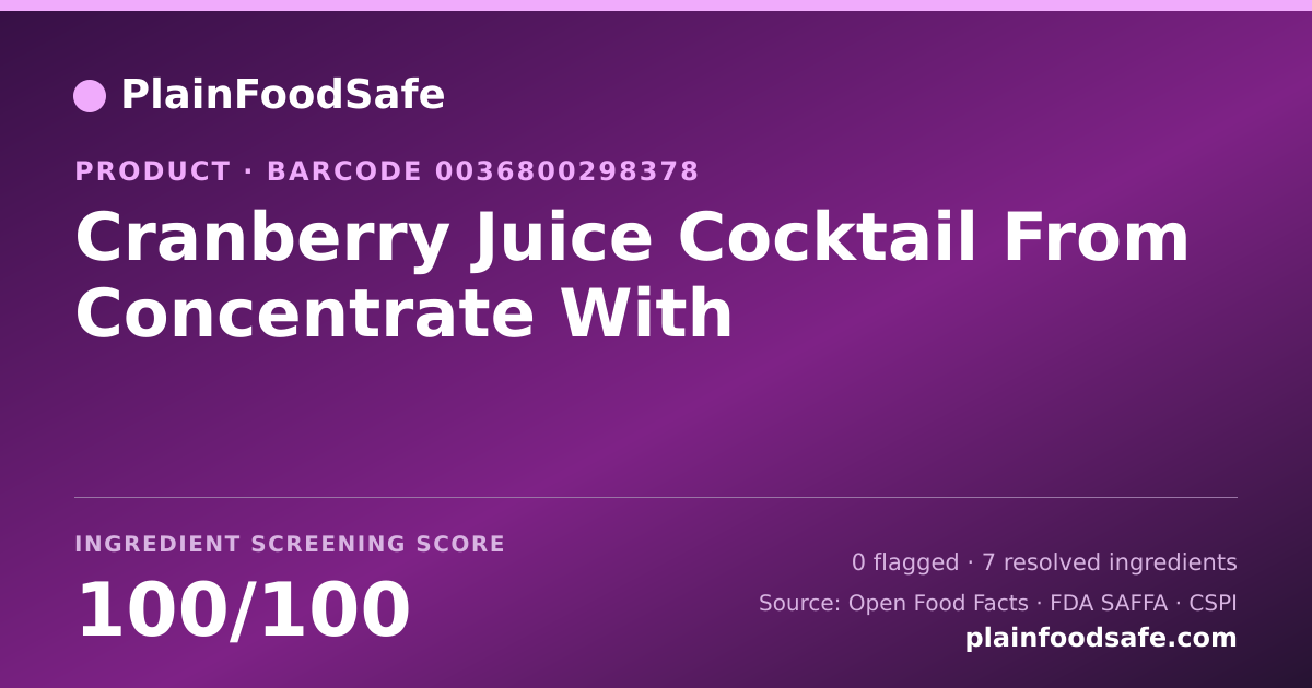 Share card for Cranberry Juice Cocktail From Concentrate With Food Ingredient Profile