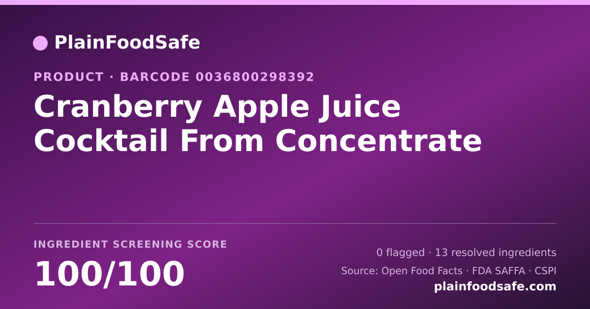 Share card for Cranberry Apple Juice Cocktail From Concentrate Food Ingredient Profile