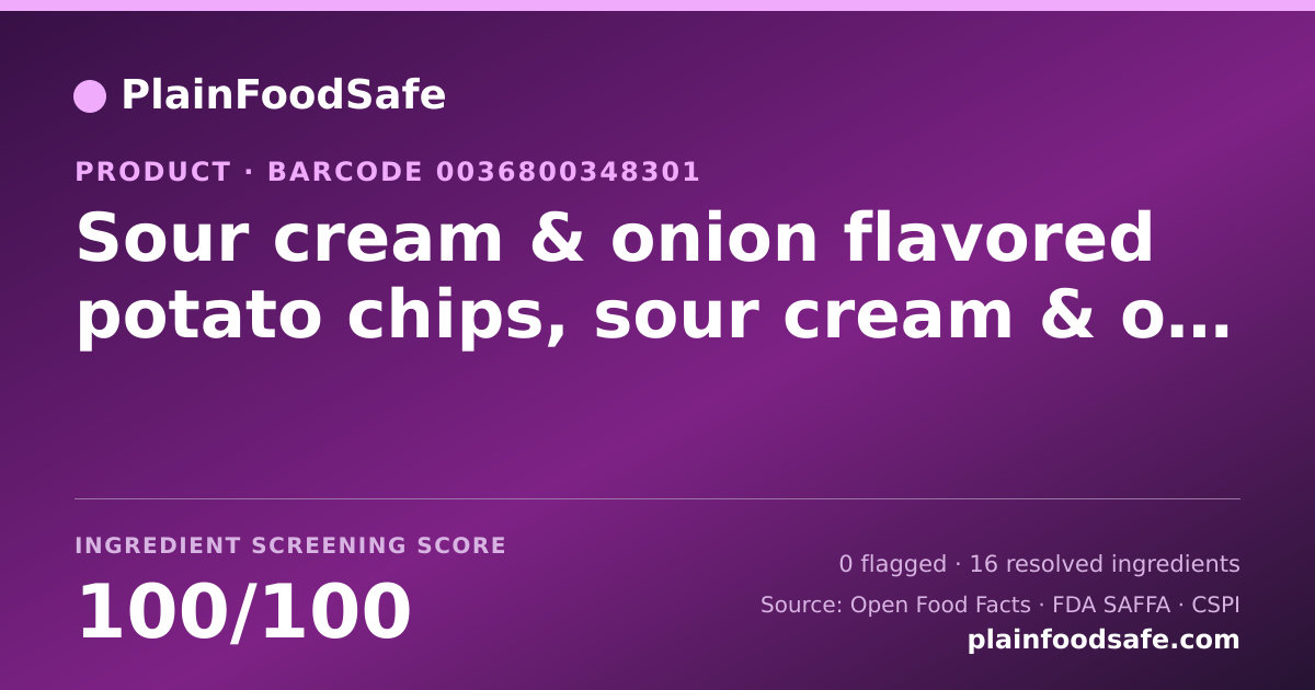 Share card for Sour cream & onion flavored potato chips, sour cream & onion Food Ingredient Profile
