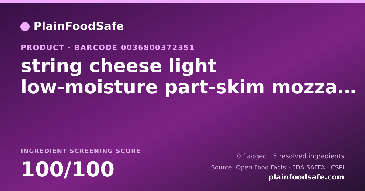 Share card for string cheese light low-moisture part-skim mozzarella cheese Food Ingredient Profile