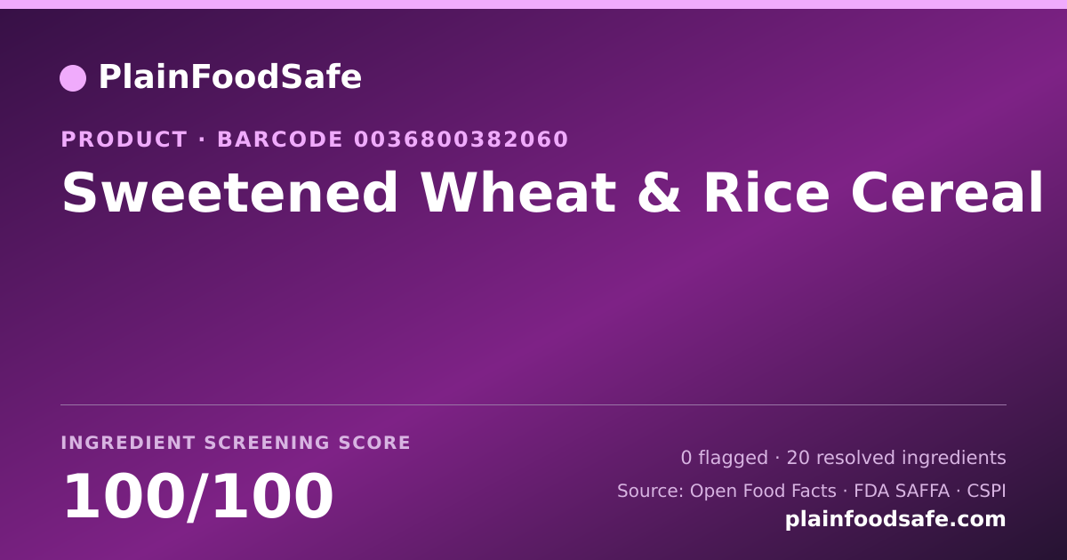 Share card for Sweetened Wheat & Rice Cereal Food Ingredient Profile