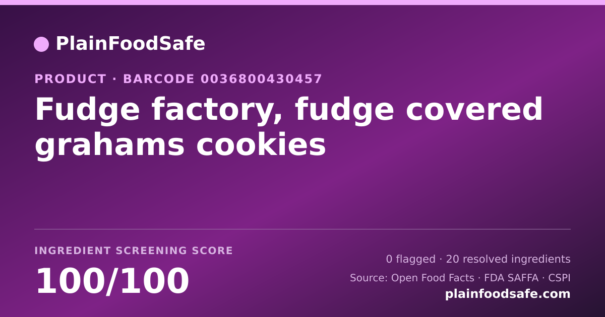 Share card for Fudge factory, fudge covered grahams cookies Food Ingredient Profile