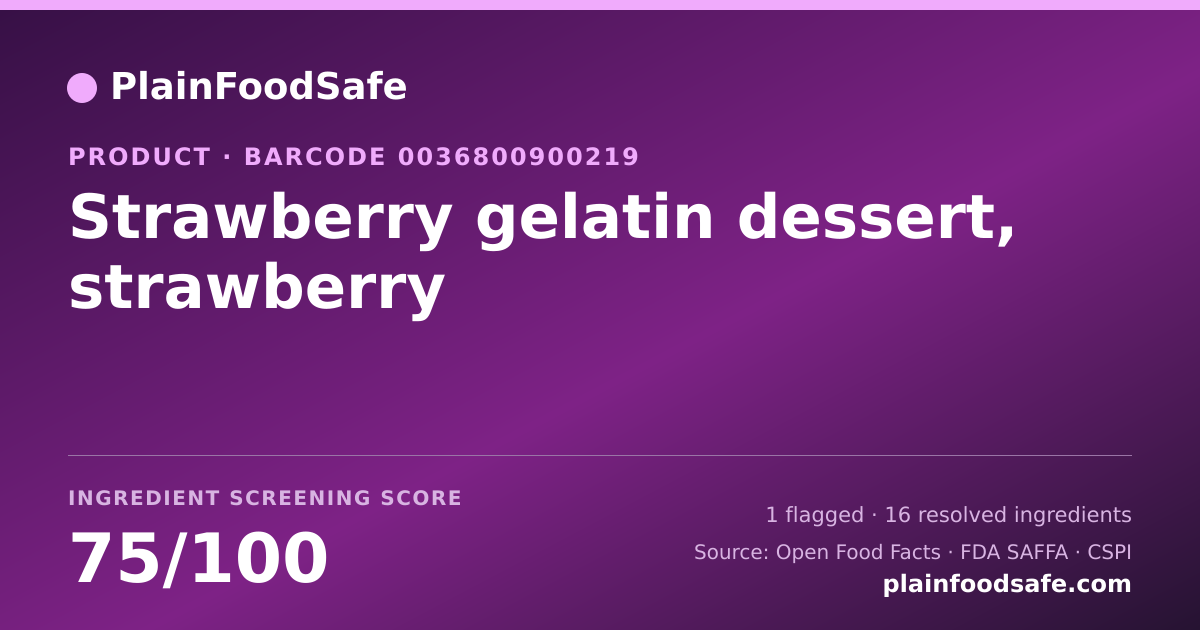 Share card for Strawberry gelatin dessert, strawberry Food Ingredient Profile