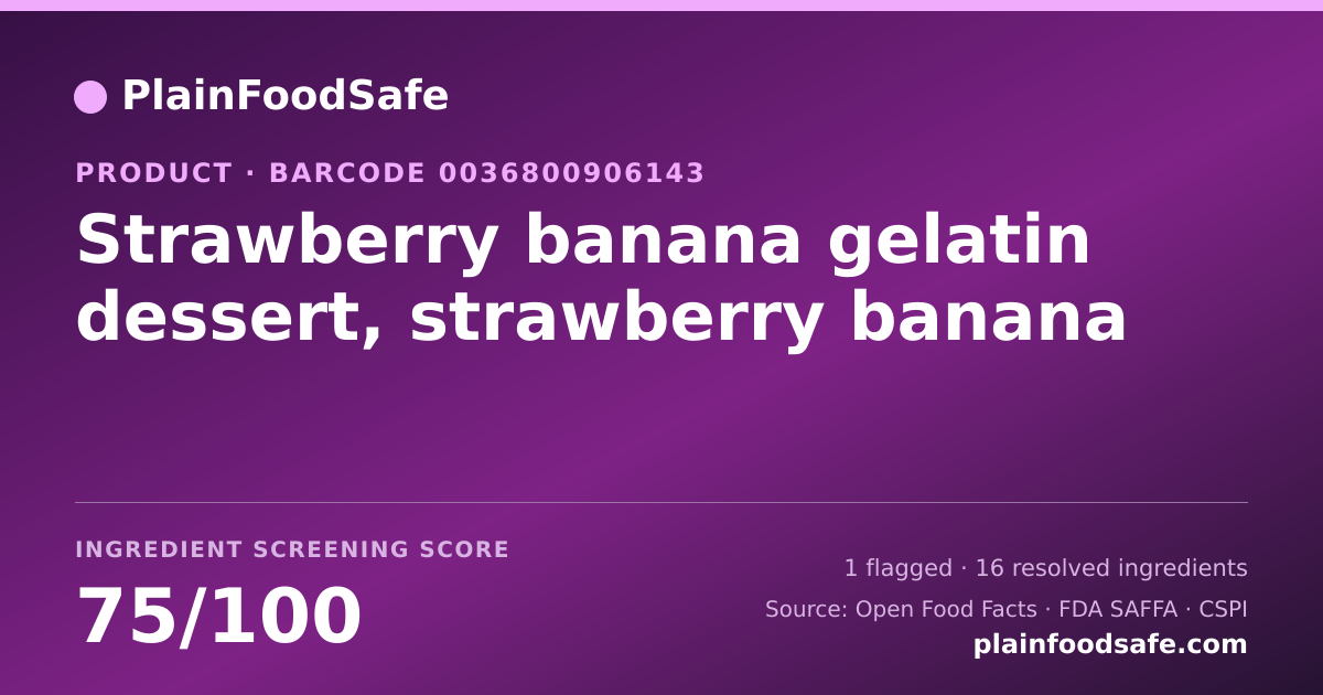 Share card for Strawberry banana gelatin dessert, strawberry banana Food Ingredient Profile