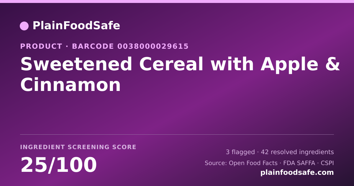 Share card for Sweetened Cereal with Apple & Cinnamon Food Ingredient Profile
