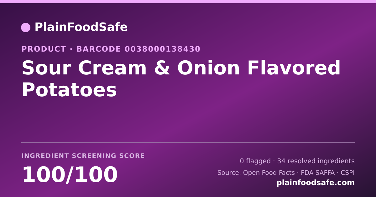 Share card for Sour Cream & Onion Flavored Potatoes Food Ingredient Profile