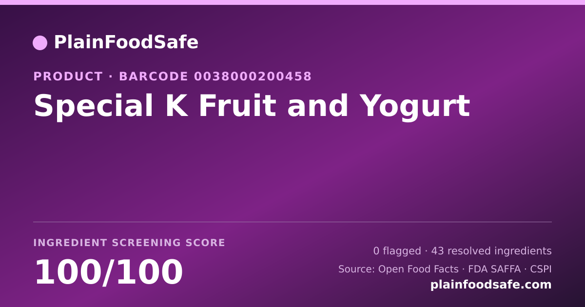 Share card for Special K Fruit and Yogurt Food Ingredient Profile