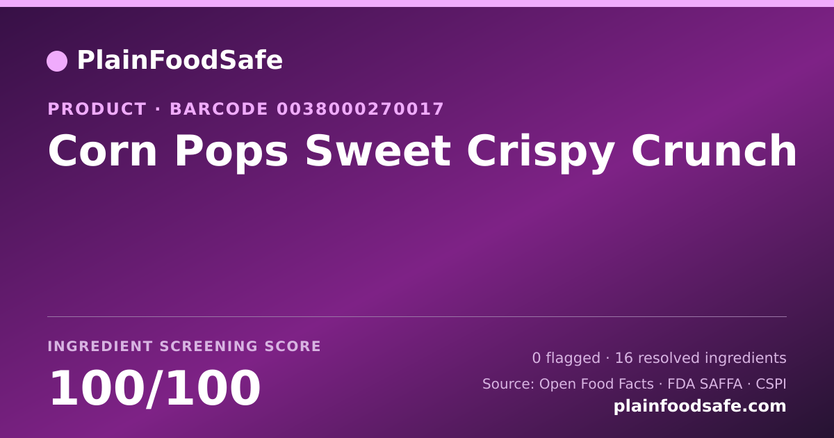 Share card for Corn Pops Sweet Crispy Crunch Food Ingredient Profile