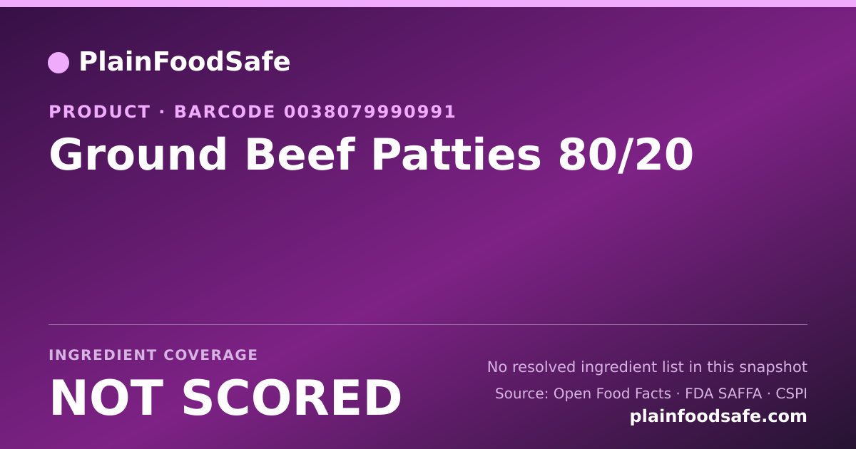 Share card for Ground Beef Patties 80/20 Food Ingredient Profile