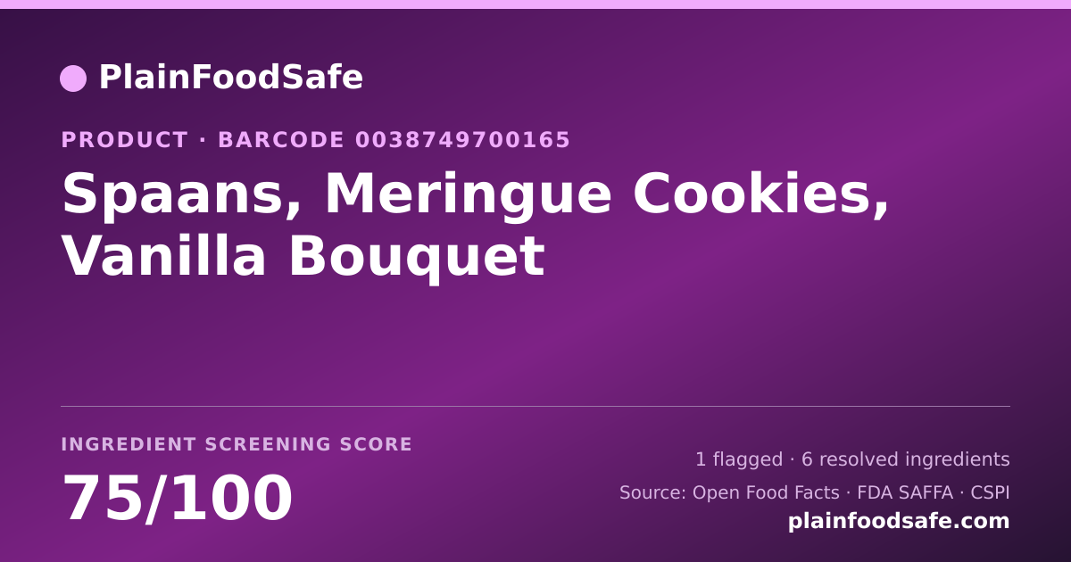 Share card for Spaans, Meringue Cookies, Vanilla Bouquet Food Ingredient Profile