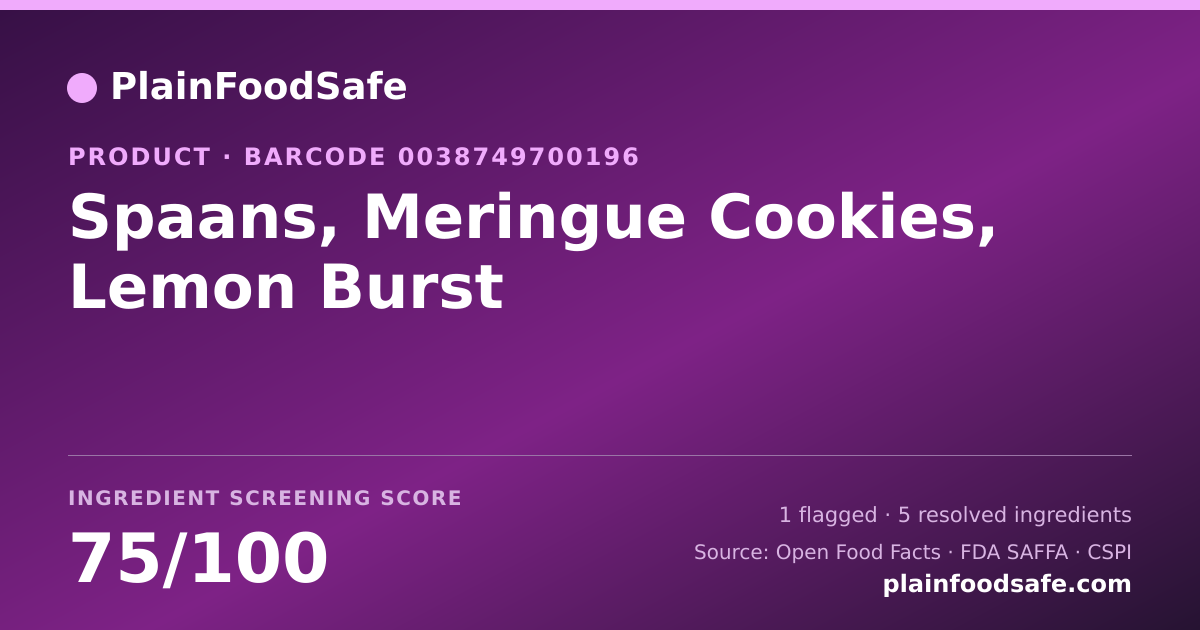 Share card for Spaans, Meringue Cookies, Lemon Burst Food Ingredient Profile