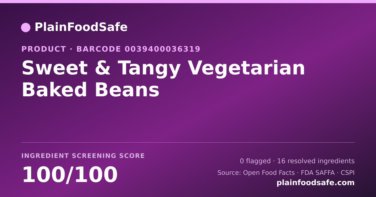 Share card for Sweet & Tangy Vegetarian Baked Beans Food Ingredient Profile