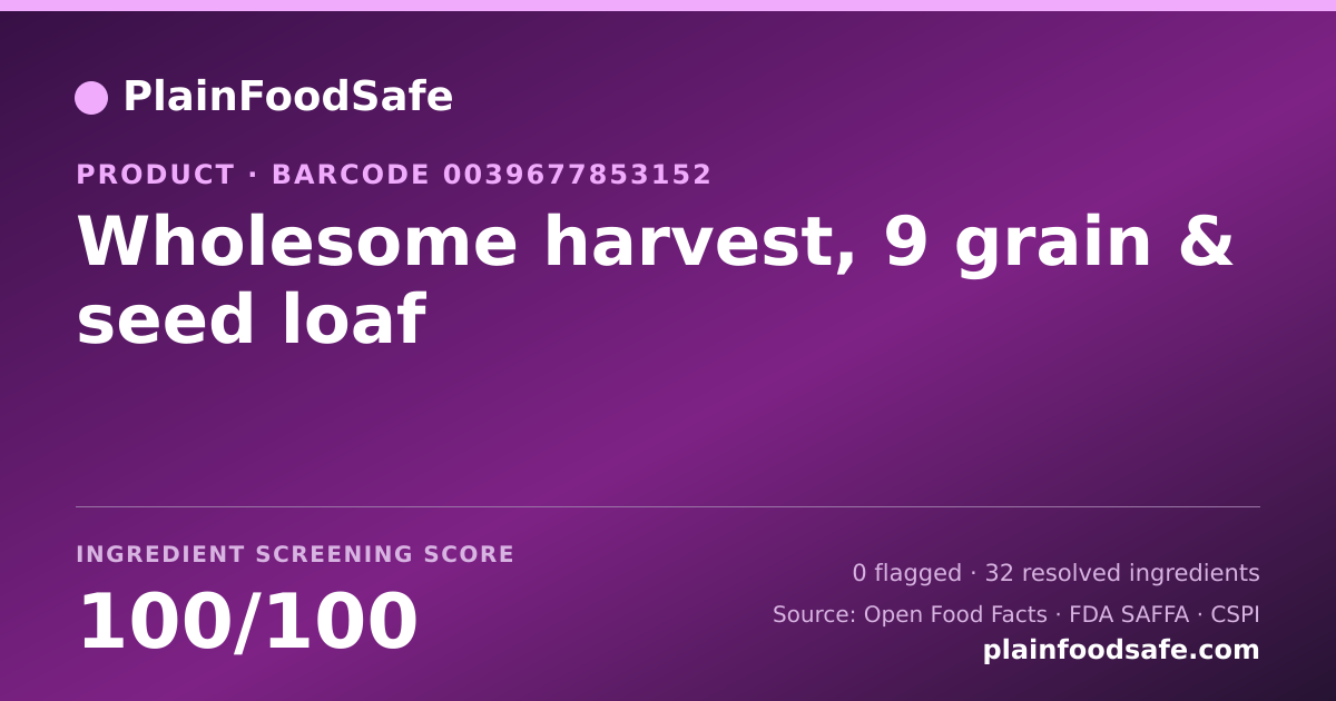 Share card for Wholesome harvest, 9 grain & seed loaf Food Ingredient Profile