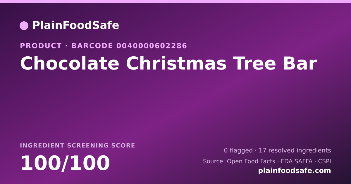 Share card for Chocolate Christmas Tree Bar Food Ingredient Profile