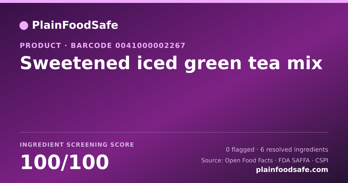 Share card for Sweetened iced green tea mix Food Ingredient Profile