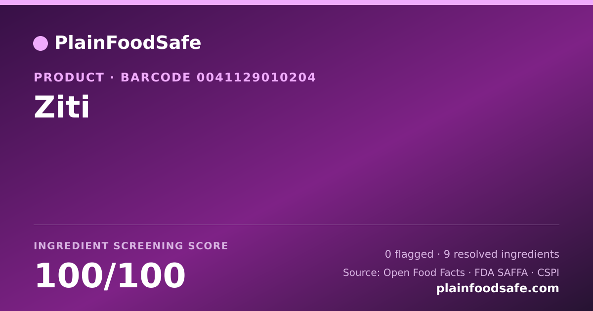 Share card for Ziti Food Ingredient Profile