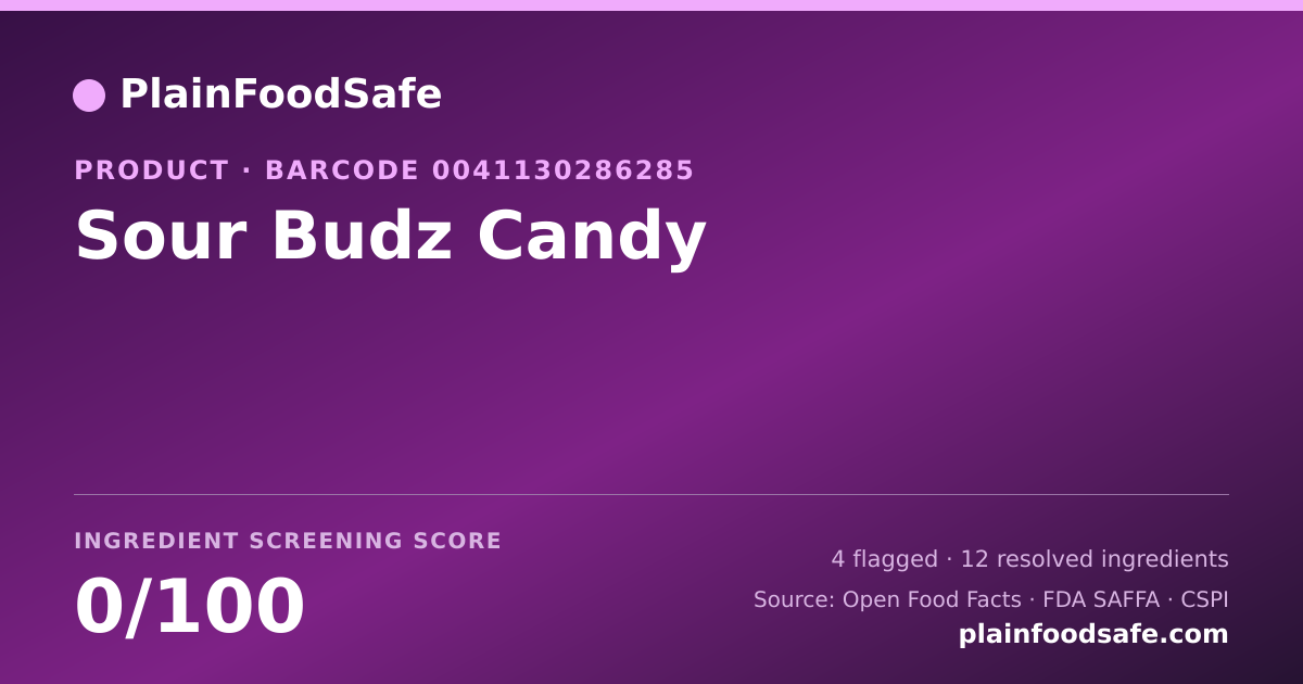 Share card for Sour Budz Candy Food Ingredient Profile
