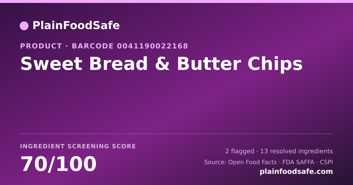 Share card for Sweet Bread & Butter Chips Food Ingredient Profile