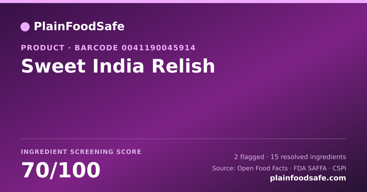 Share card for Sweet India Relish Food Ingredient Profile