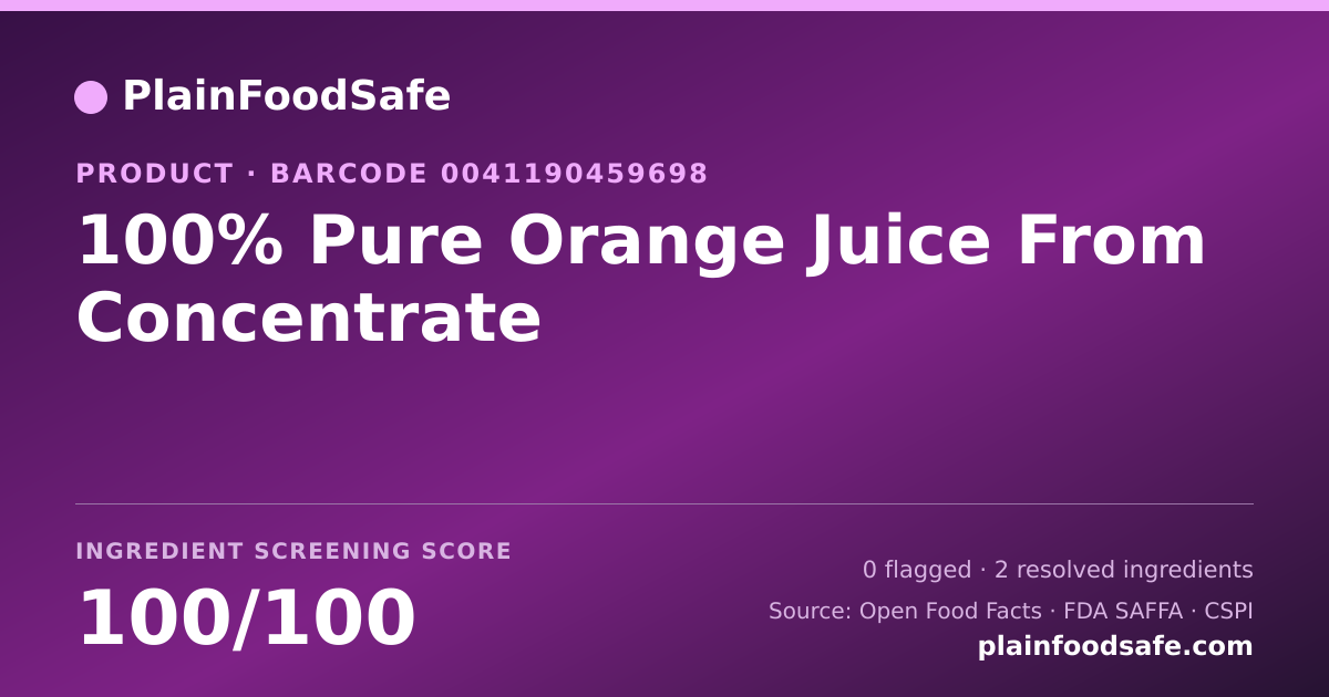 Share card for 100% Pure Orange Juice From Concentrate Food Ingredient Profile