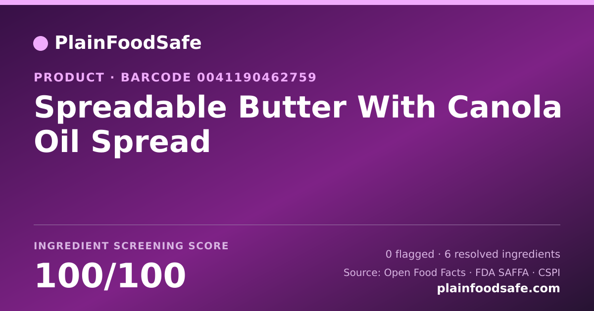 Share card for Spreadable Butter With Canola Oil Spread Food Ingredient Profile