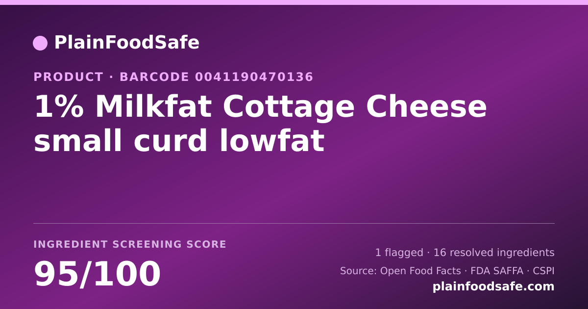Share card for 1% Milkfat Cottage Cheese small curd lowfat Food Ingredient Profile