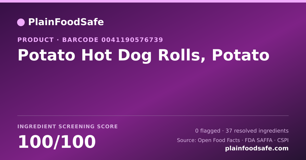 Share card for Potato Hot Dog Rolls, Potato Food Ingredient Profile