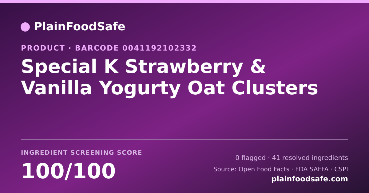 Share card for Special K Strawberry & Vanilla Yogurty Oat Clusters Food Ingredient Profile
