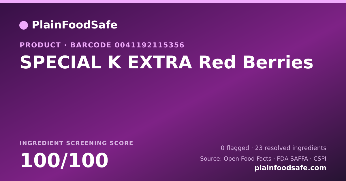 Share card for SPECIAL K EXTRA Red Berries Food Ingredient Profile