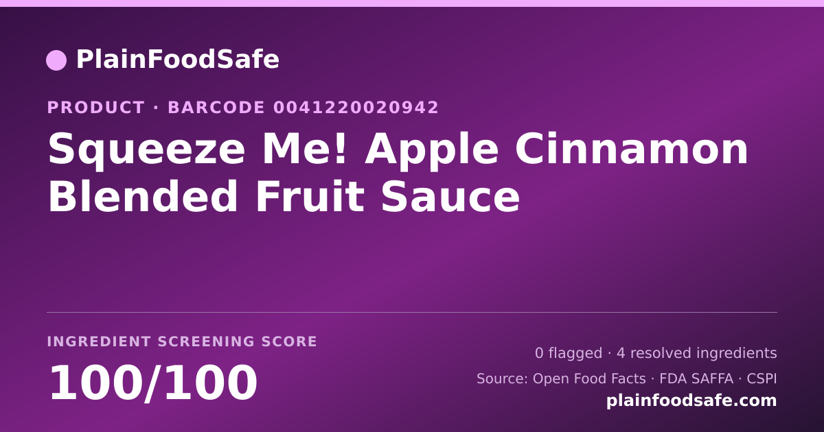 Share card for Squeeze Me! Apple Cinnamon Blended Fruit Sauce Food Ingredient Profile