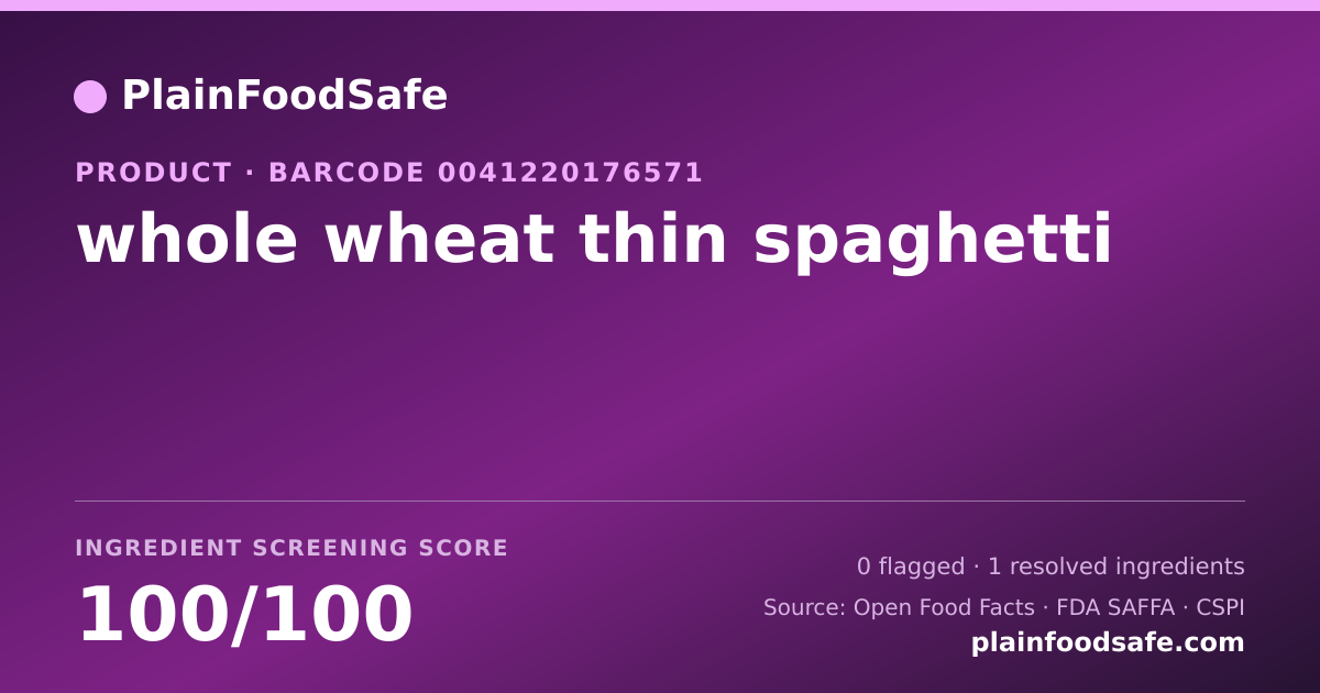 Share card for whole wheat thin spaghetti Food Ingredient Profile
