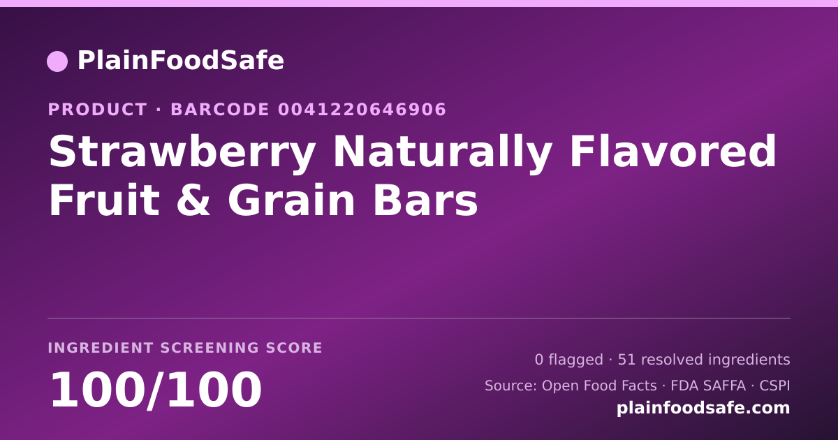 Share card for Strawberry Naturally Flavored Fruit & Grain Bars Food Ingredient Profile