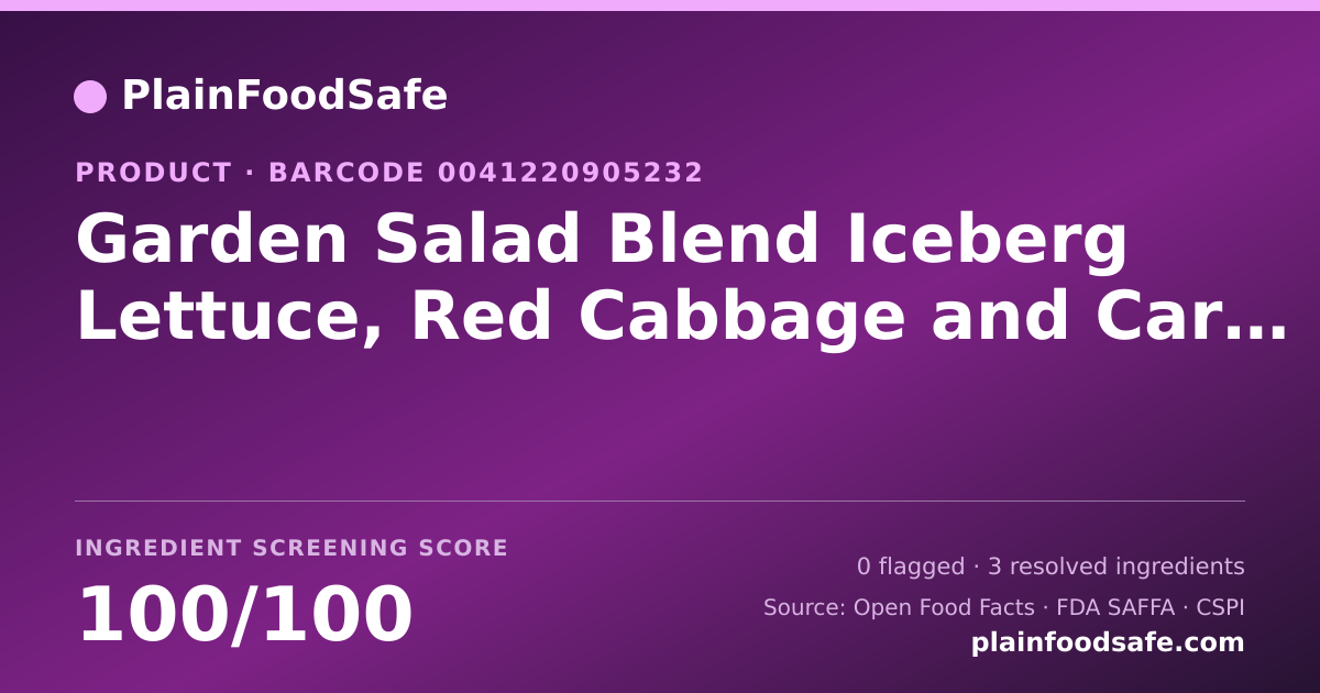 Share card for Garden Salad Blend Iceberg Lettuce, Red Cabbage and Carrots Food Ingredient Profile