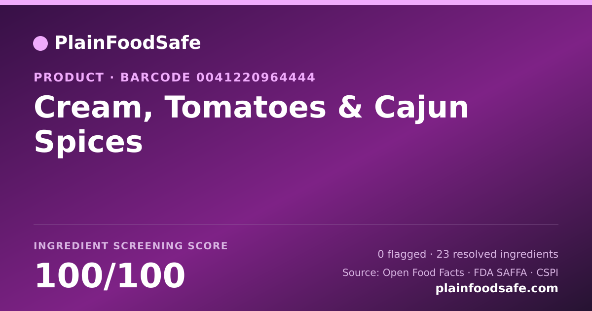 Share card for Cream, Tomatoes & Cajun Spices Food Ingredient Profile