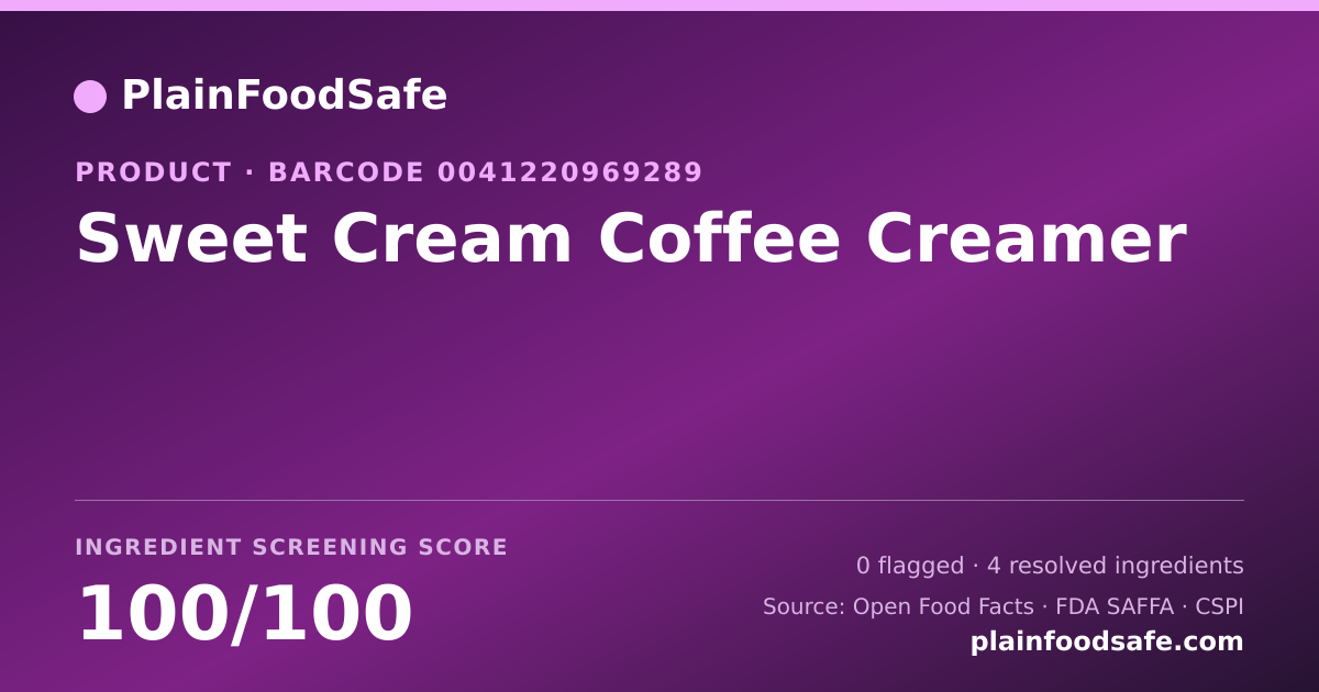 Share card for Sweet Cream Coffee Creamer Food Ingredient Profile