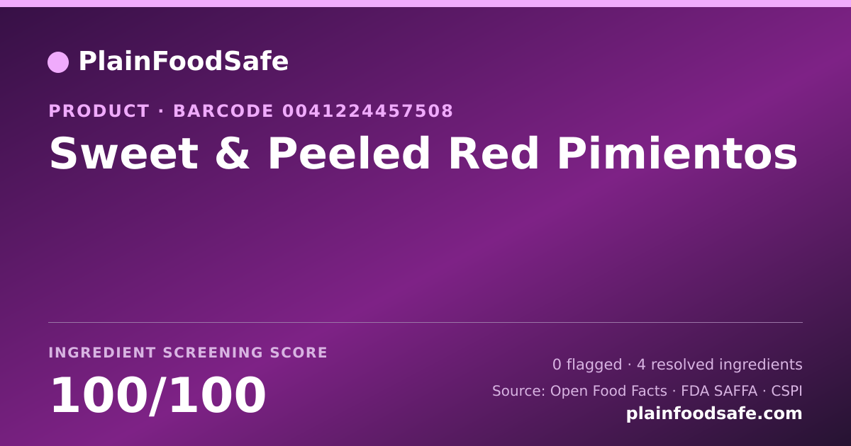 Share card for Sweet & Peeled Red Pimientos Food Ingredient Profile