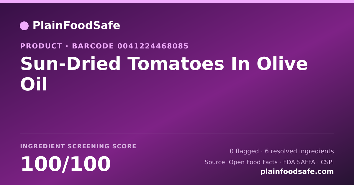 Share card for Sun-Dried Tomatoes In Olive Oil Food Ingredient Profile