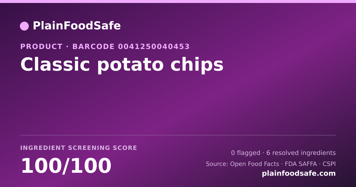 Share card for Classic potato chips Food Ingredient Profile