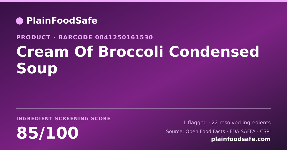 Share card for Cream Of Broccoli Condensed Soup Food Ingredient Profile