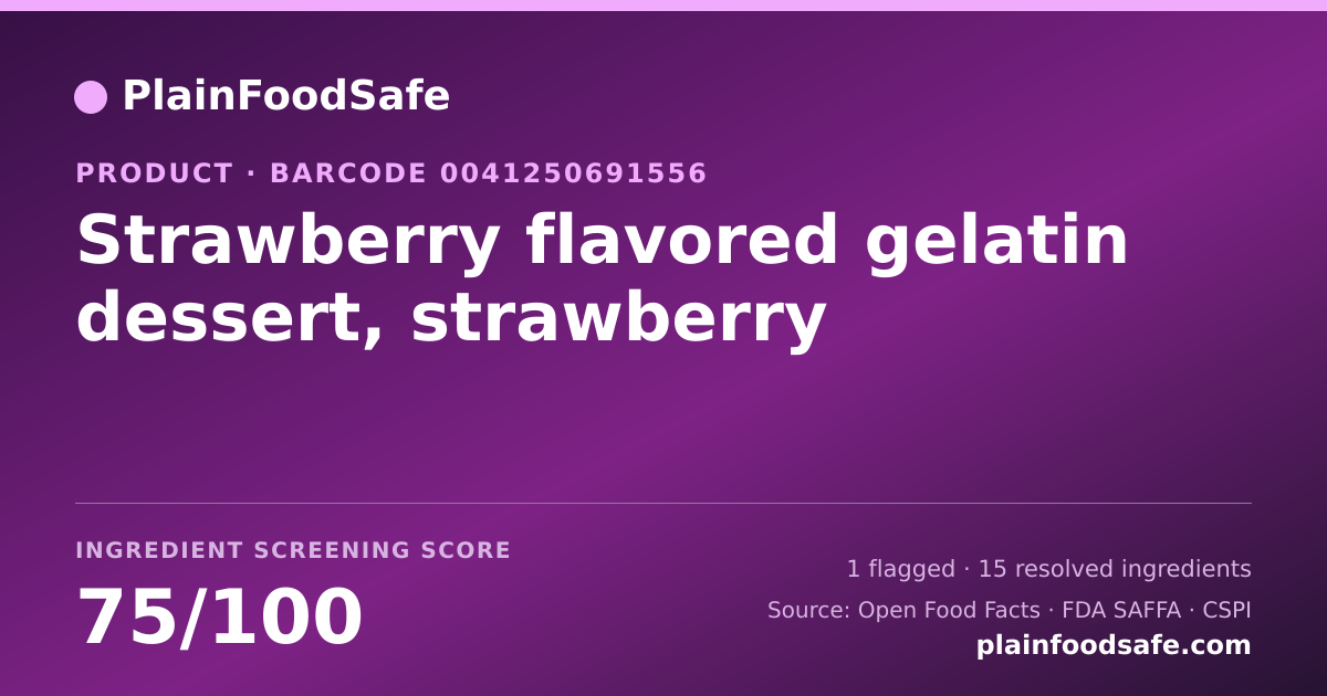 Share card for Strawberry flavored gelatin dessert, strawberry Food Ingredient Profile