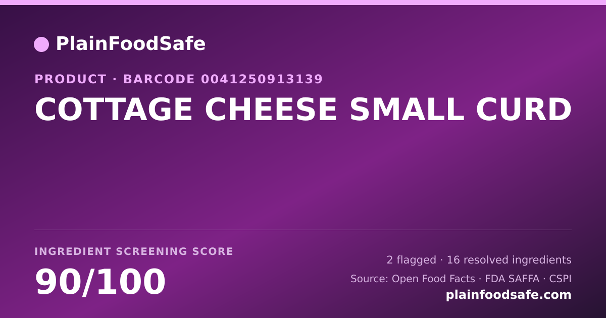 Share card for COTTAGE CHEESE SMALL CURD Food Ingredient Profile