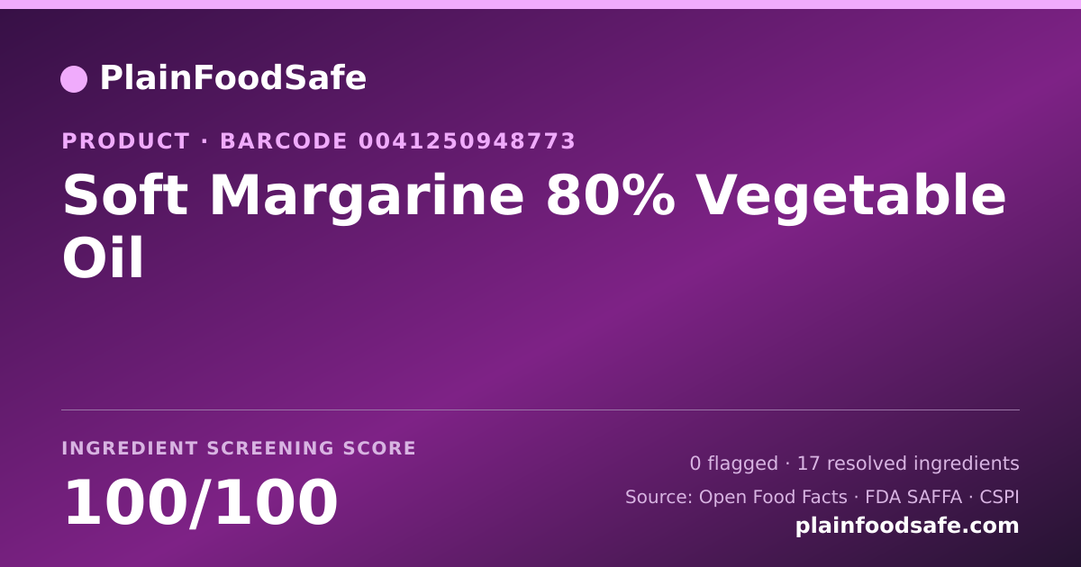 Share card for Soft Margarine 80% Vegetable Oil Food Ingredient Profile