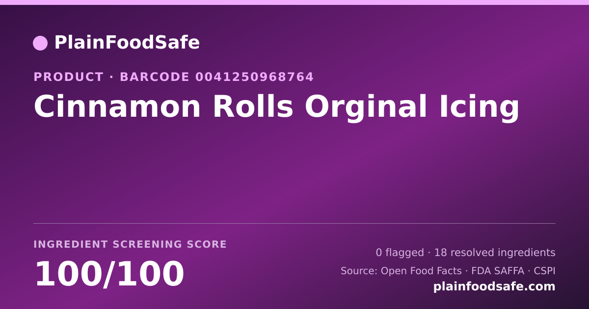 Share card for Cinnamon Rolls Orginal Icing Food Ingredient Profile