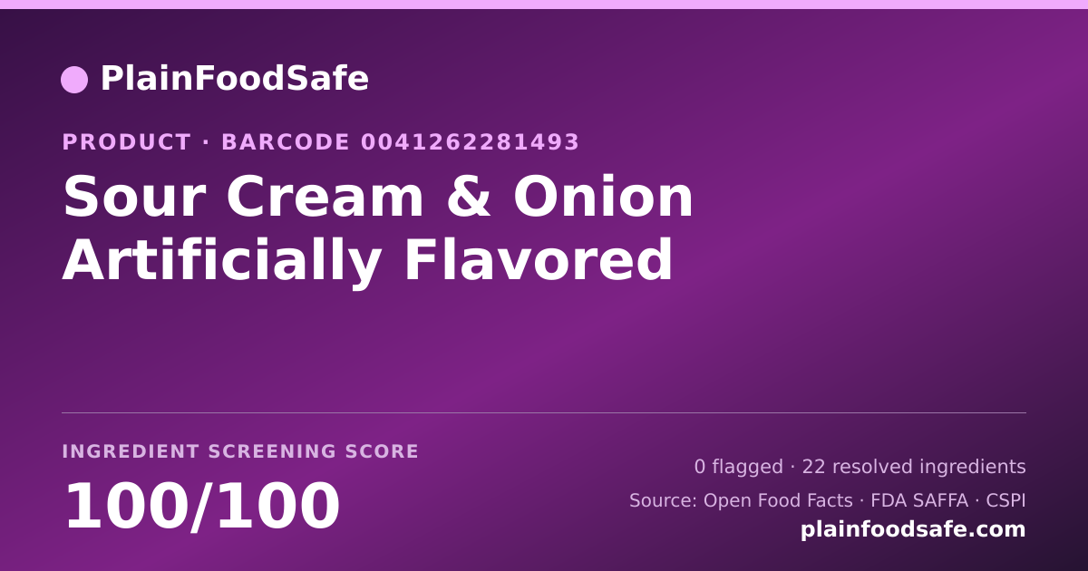 Share card for Sour Cream & Onion Artificially Flavored Food Ingredient Profile