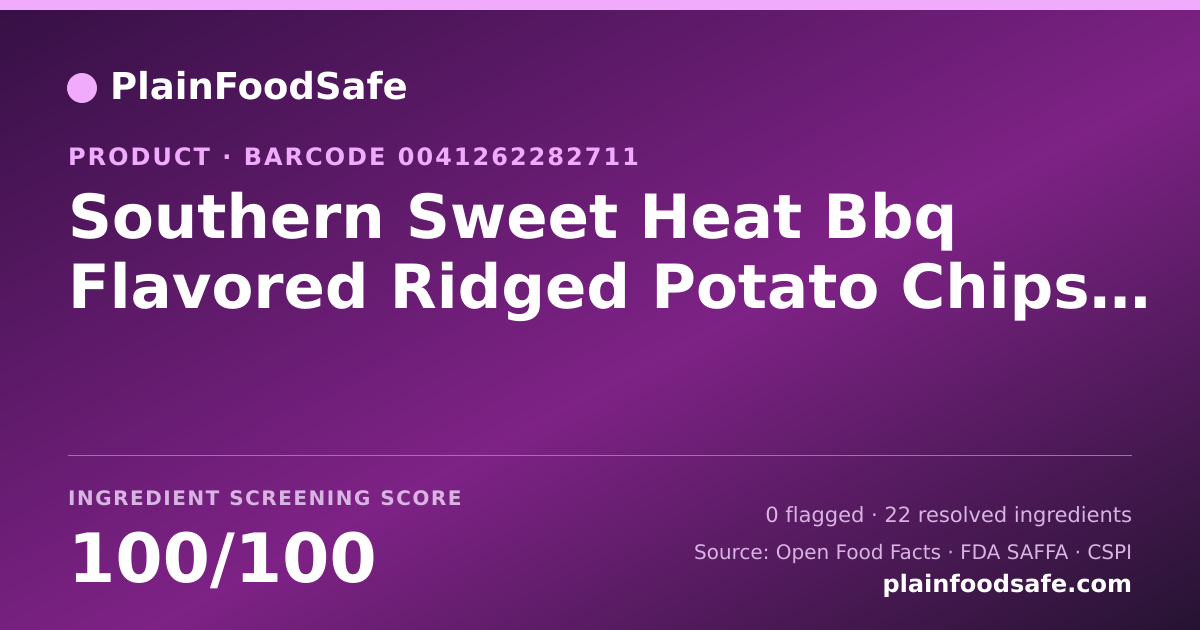 Share card for Southern Sweet Heat Bbq Flavored Ridged Potato Chips, Bbq Food Ingredient Profile