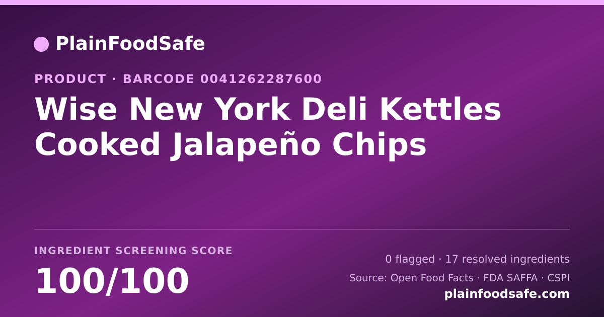 Share card for Wise New York Deli Kettles Cooked Jalapeño Chips Food Ingredient Profile