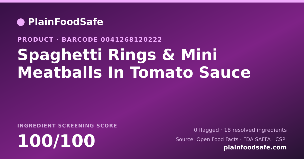 Share card for Spaghetti Rings & Mini Meatballs In Tomato Sauce Food Ingredient Profile